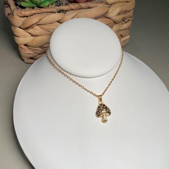 Whimsical Mushroom Pendant Necklace, 19” chain - Picture 5 of 10